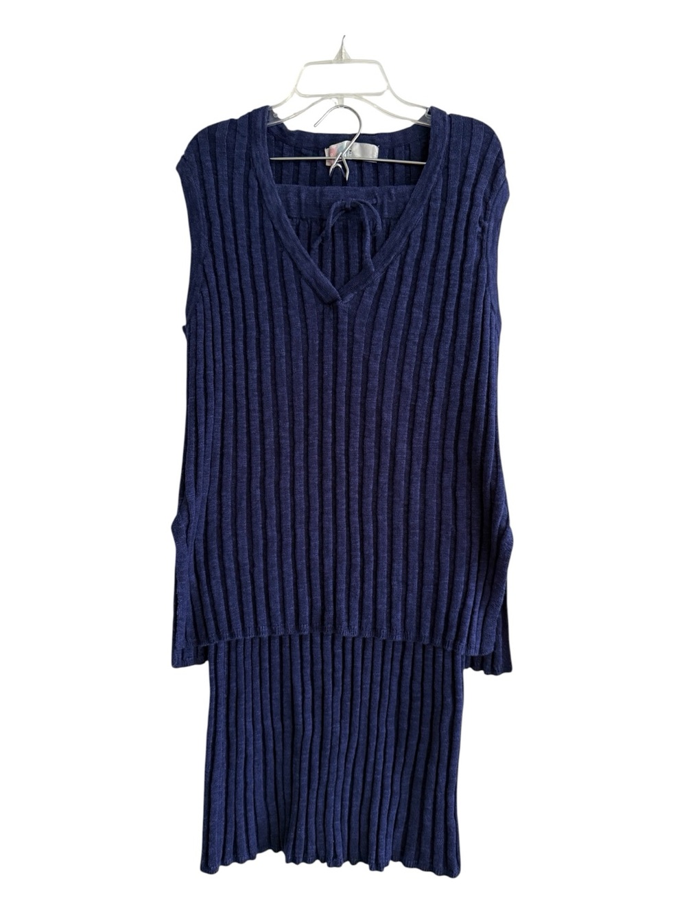 FP Beach Free People Ribbed Knit Sweater Skirt Set Blue Vanguard M Vacation